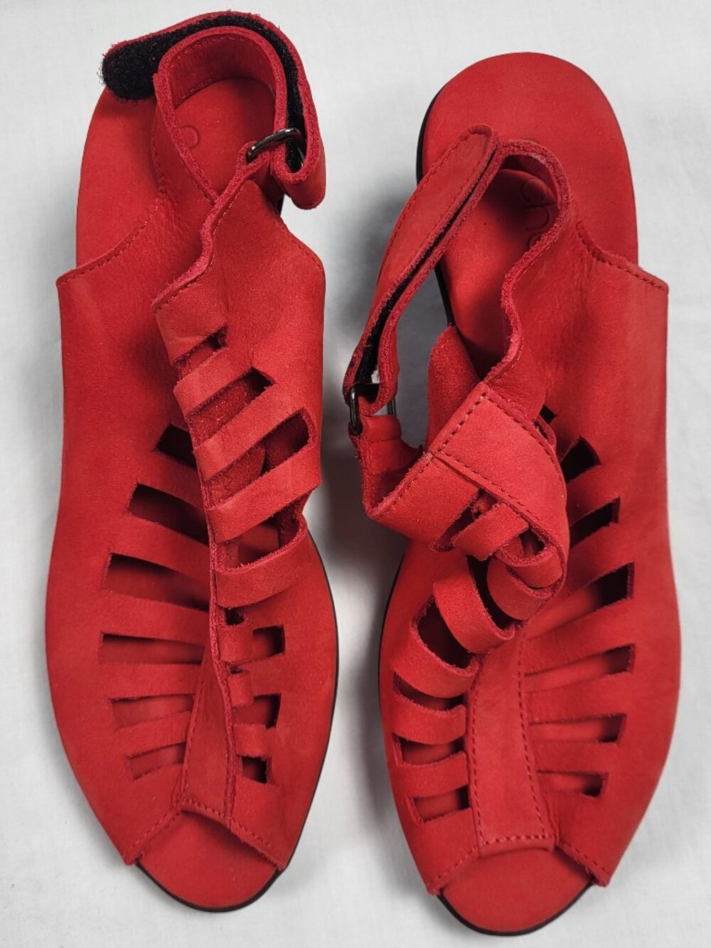 Arche Nubuck Caged Cutouts Open Toe Block Heel Red Size 37 US Size 6-6.5 Baddie